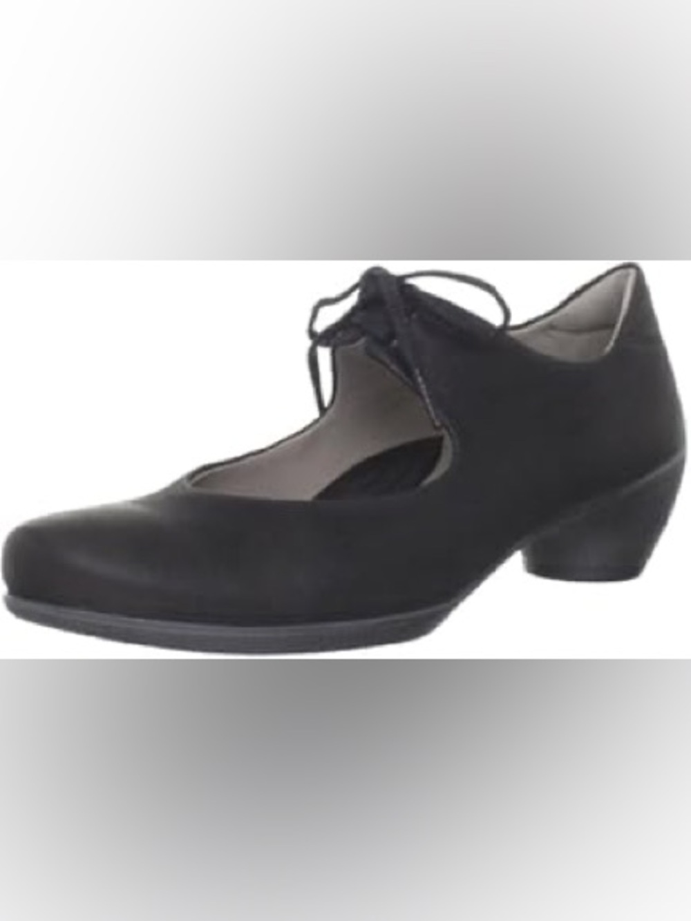 Ecco Black Nubuck Mary Jane Lace-Up Flats